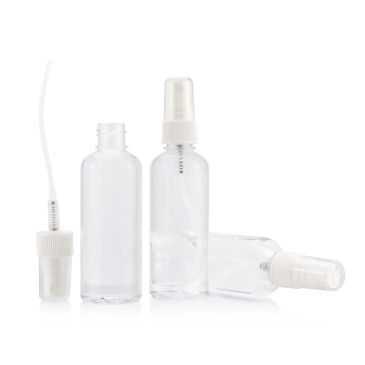 Large Stock Empty 50ml 60ml 100ml 120ml Clear PET Plastic Spray Bottle For Disinfection Spray