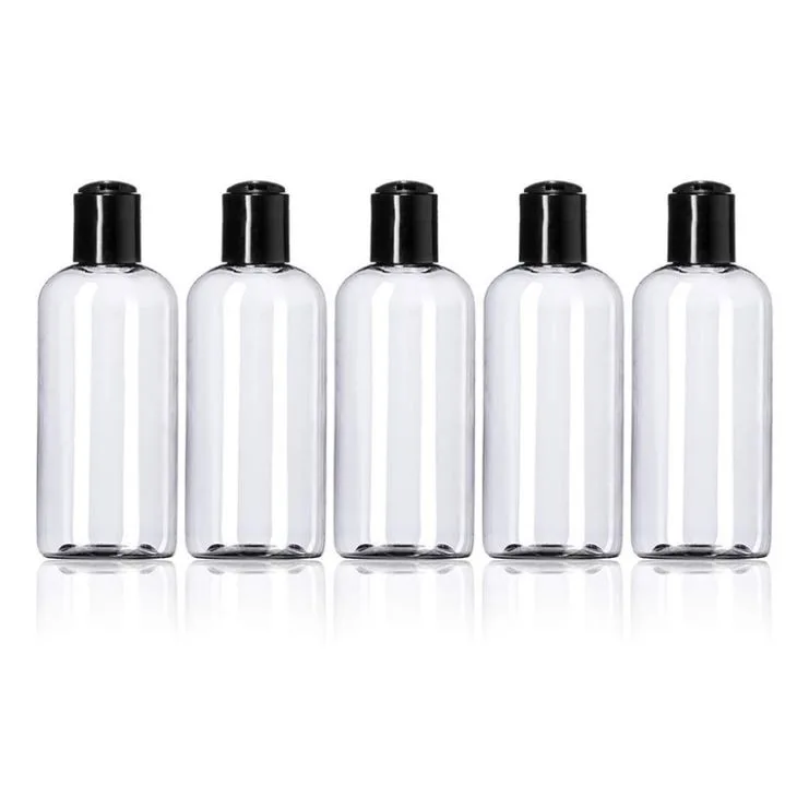 Refillable 3.4 Oz. Squeeze Bottles With One Hand Press Cap Dispenser Tops-Great For Dispensing Lotions, Shampoos And Massage Oils