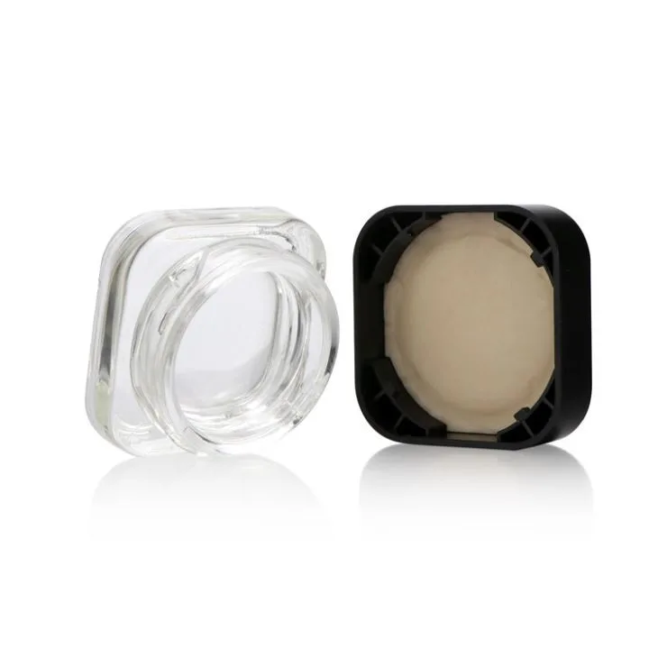 Small 3ml 5ml 7ml 9ml Pill Clear Child Resistant Square Concentrate Glass Jar With Plastic Child Proof Lid