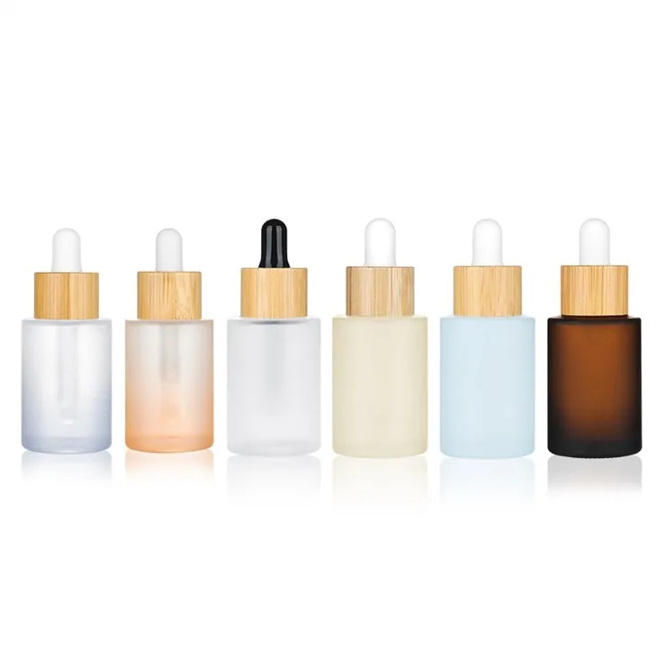 Glass Round Colored 1 Oz Dropper Bottles With Bamboo Lid