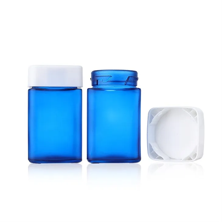 100g Square Blue Frosted Child Resistant Glass Jar