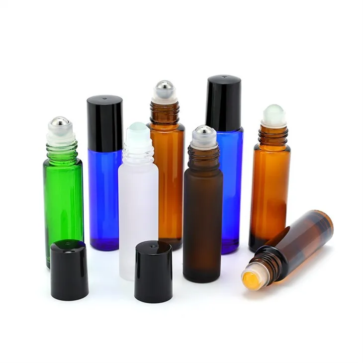 10ml Glass Perfume Roll On Bottle With Stainless Steel Roller Ball Black/White Plastic Cap