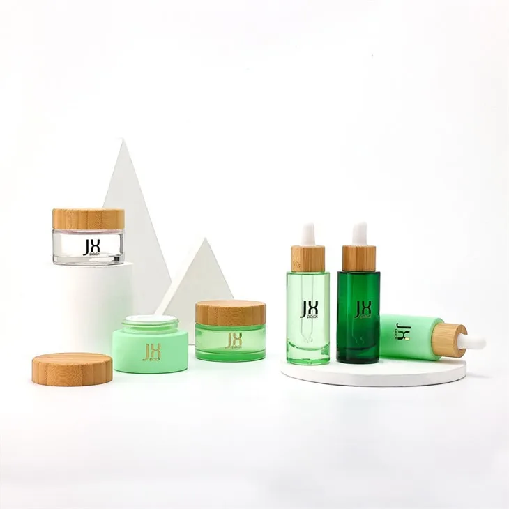 50ml Green Cosmetic Glass Cream Jar With Bamboo Lid