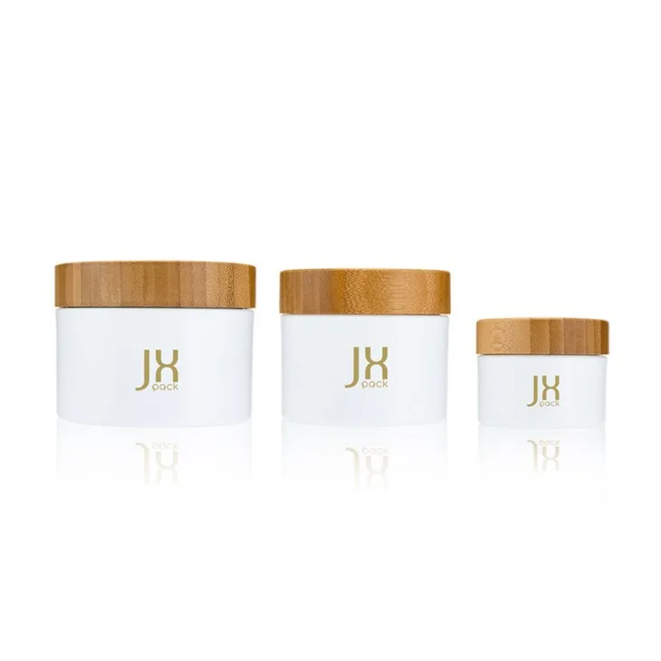 White Plastic Jars With Bamboo Lids Cream Jars