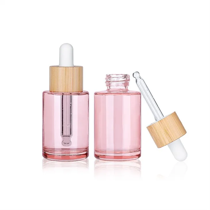 Bamboo Lid 1oz Pink Dropper Bottles