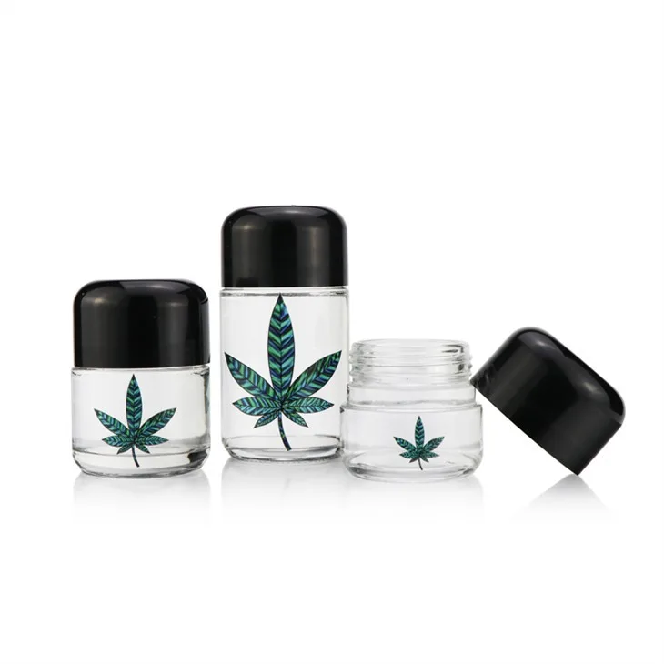 Black Lid Clear Child Proof Glass Jar