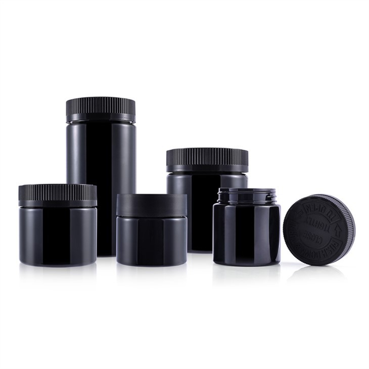 Black PET Plastic Child Resistant Jar Storage Jar 90ml 260ml