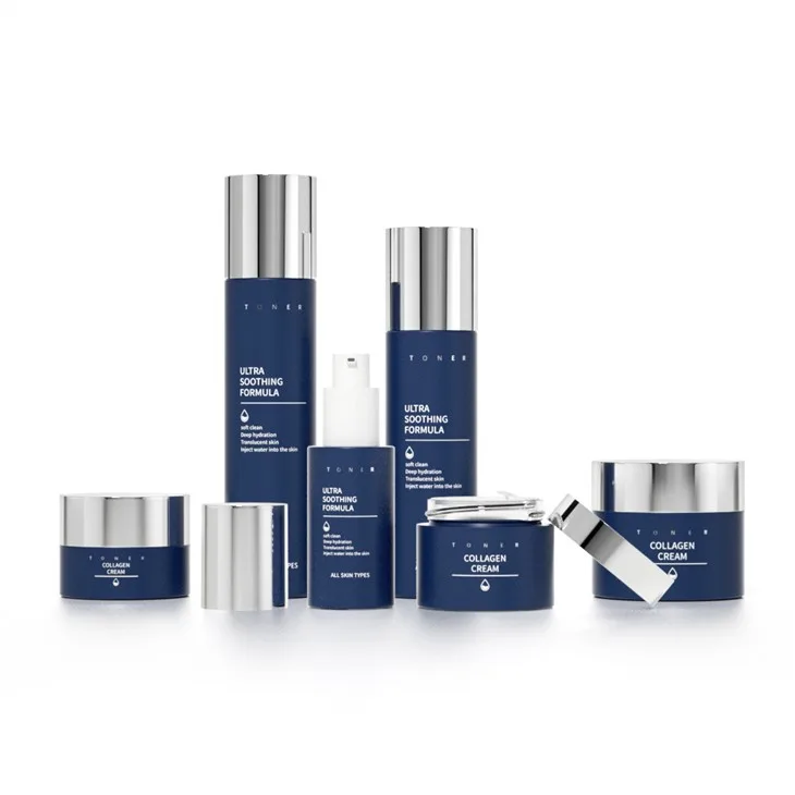 Blue Glass Empty Cosmetic Bottle Set