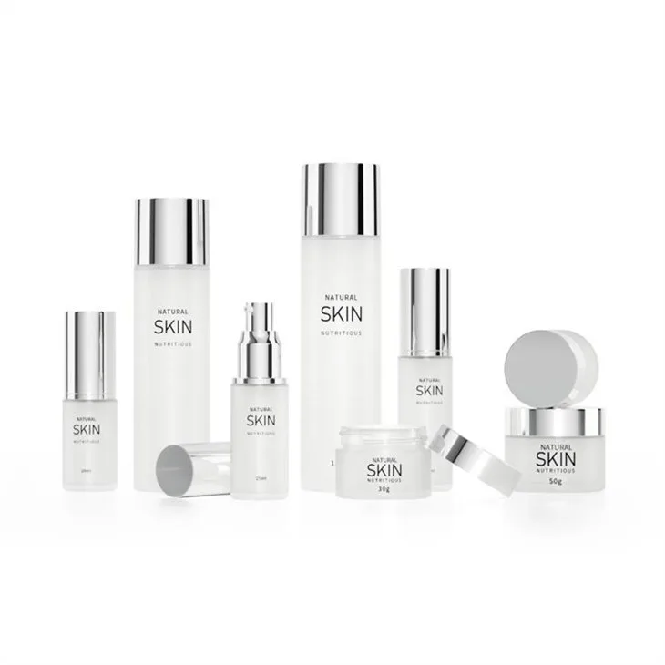 Clear Frosted Skincare Cosmetics Set Cream Glass Bottles And Jars