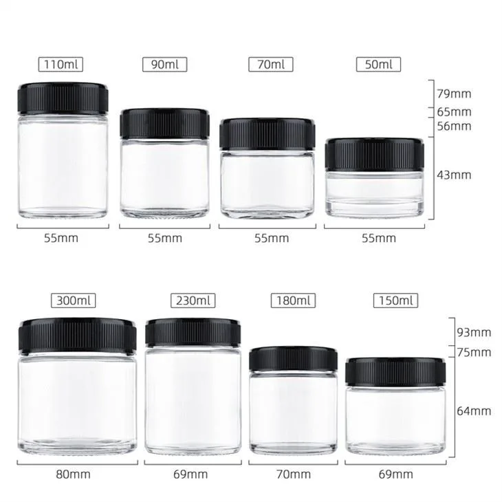Clear Round Glass Bottle With Black Childproof Cap