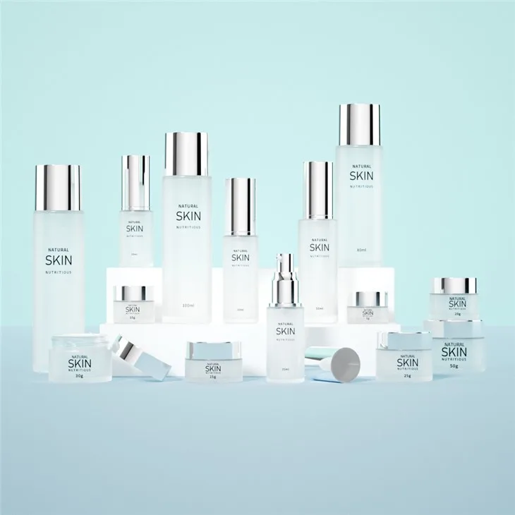 Frosted Round Glass Cosmetic Bottle And Jar Cosmetics Packaging