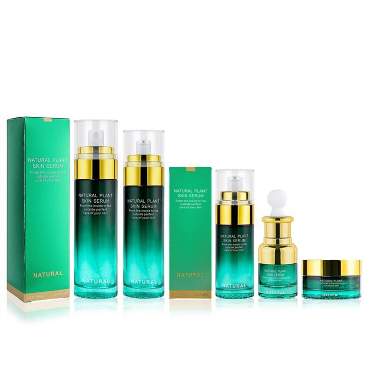 Garrafa cosmética verde para embalagem de cosméticos Frasco de vidro para creme