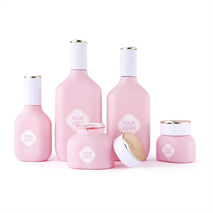 Frasco de creme de vidro rosa exclusivo para a pele frascos de creme embalagem cosmética