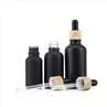 15 30 50 Ml Matte Black Oil Glass Dropper Bottle With Bamboo Dropper Cap