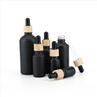 15 30 50 Ml Matte Black Oil Glass Dropper Bottle With Bamboo Dropper Cap