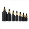15 30 50 Ml Matte Black Oil Glass Dropper Bottle With Bamboo Dropper Cap