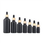 15 30 50 Ml Matte Black Oil Glass Dropper Bottle With Bamboo Dropper Cap