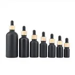 15 30 50 Ml Matte Black Oil Glass Dropper Bottle With Bamboo Dropper Cap