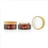 70g Amber Cosmetic Jar With Wooden Lid