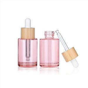 Bamboo Lid 1oz Pink Dropper Bottles
