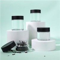Clear Round Cannabis Jar With Black Childproof Lid