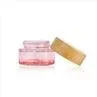 Pink Cosmetic Glass Jars With Bamboo Lids