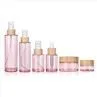 Pink Cosmetic Glass Jars With Bamboo Lids
