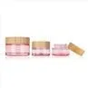 Pink Cosmetic Glass Jars With Bamboo Lids