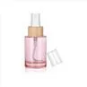 Pink Wooden Lid Eco Friendly Skincare Packaging 15g 30ml 60ml Bamboo Cosmetic Packaging