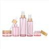 Pink Wooden Lid Eco Friendly Skincare Packaging 15g 30ml 60ml Bamboo Cosmetic Packaging