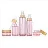 Pink Wooden Lid Eco Friendly Skincare Packaging 15g 30ml 60ml Bamboo Cosmetic Packaging