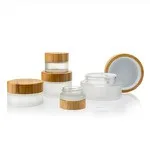 White Frosted Cosmetic Jars Bamboo Lid Empty Face Cream Jars Wholesale
