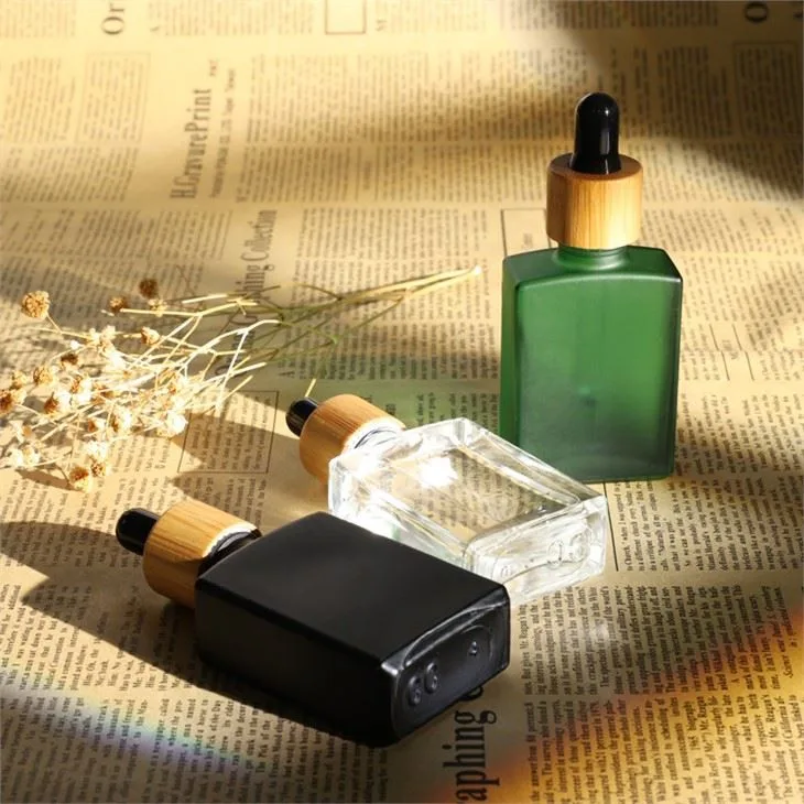 Square 1 Oz Clear Glass Dropper Bottles