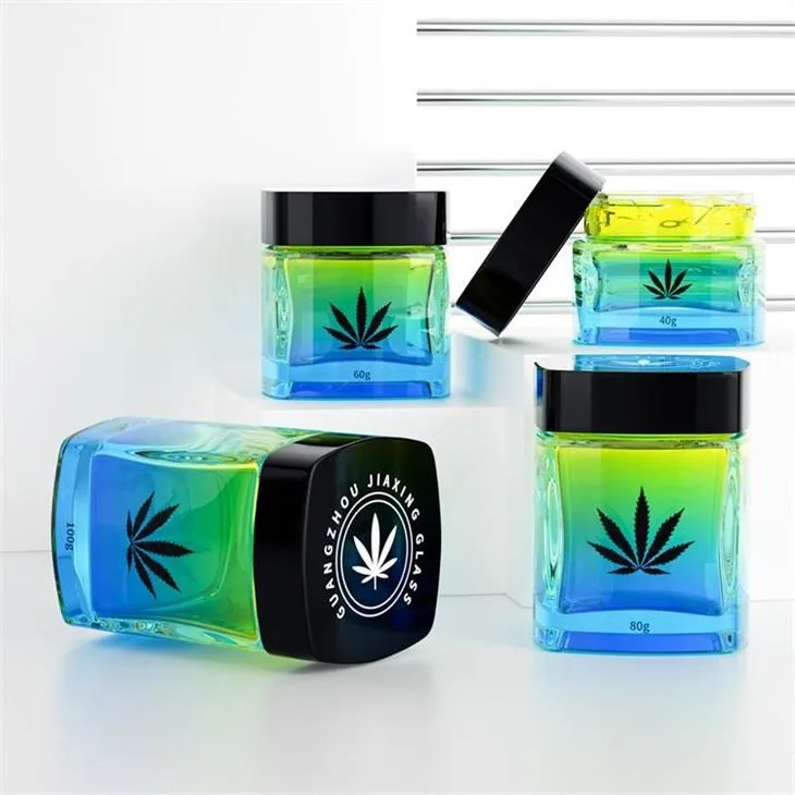 Square Child Proof Glass Jar Child Resistant Bottle 40g 60g 80g 100g