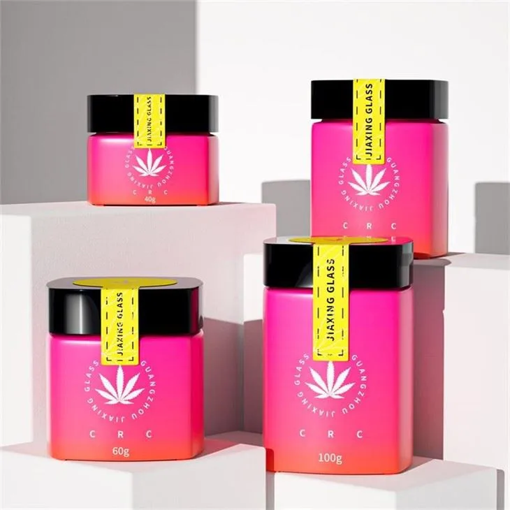 Square Gradient Glass Jar Childproof Cap 40g 60g 80g 100g