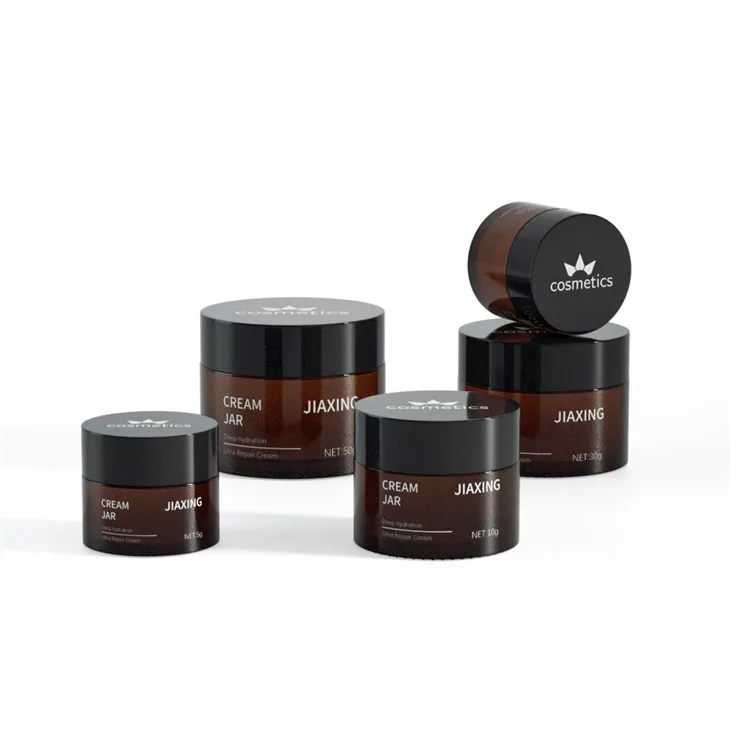 Wholesale Cosmetic Glass Jars 20g 30g 50g Face Cream Amber Glass Jars for Cosmetics with Black Lid