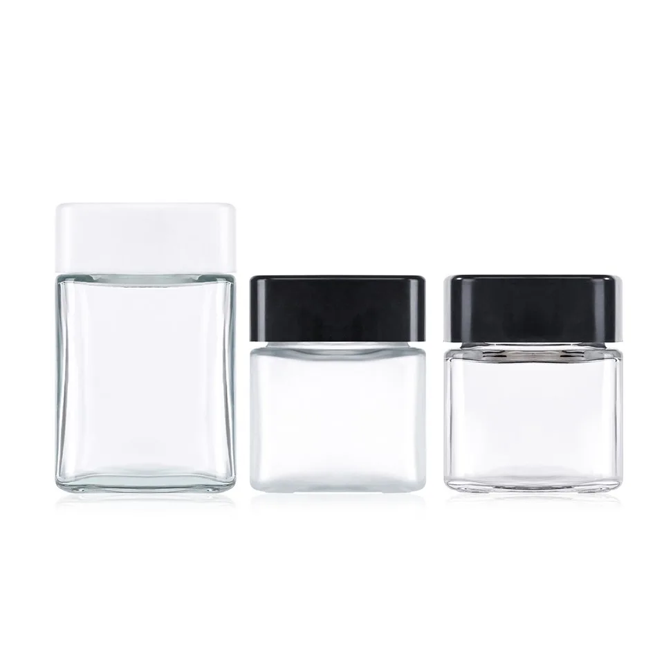 2oz 4oz Square Clear Glass Child Proof Jar