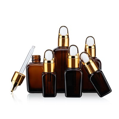 30ml Rectangular Amber Brown Glass Dropper Bottle For Essential Oil