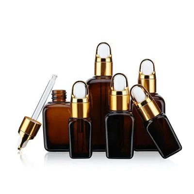 30ml Rectangular Amber Brown Glass Dropper Bottle For Essential Oil