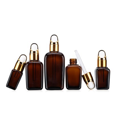 30ml Rectangular Amber Brown Glass Dropper Bottle For Essential Oil