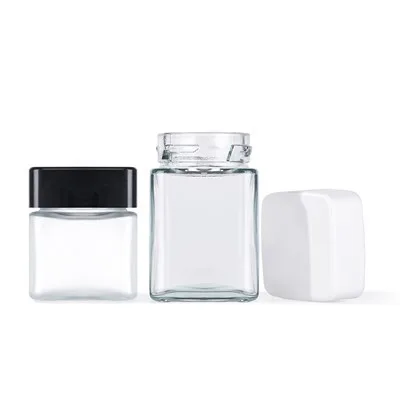 2oz 4oz Square Clear Glass Child Proof Jar