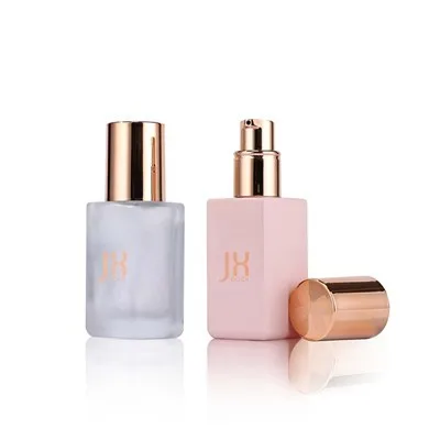Square Lotion Pump Bottles 30ml Pink Glass Bottle Foundation