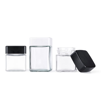 2oz 4oz Square Clear Glass Child Proof Jar
