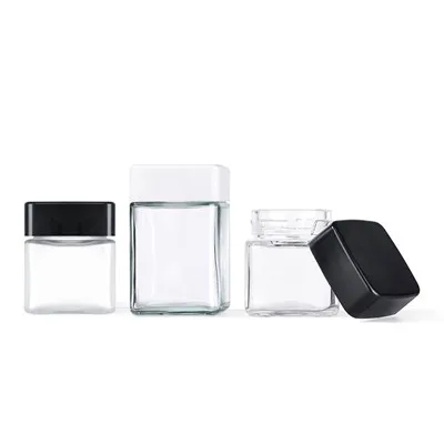 2oz 4oz Square Clear Glass Child Proof Jar