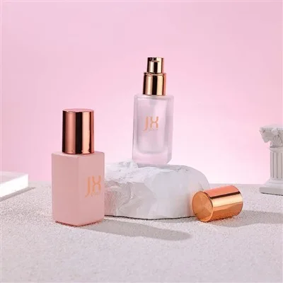 Square Lotion Pump Bottles 30ml Pink Glass Bottle Foundation