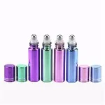 Electroplating Pink Purple Blue Tall 10ml Glass Perfume Roll On Bottle With Stainless Steel Roller Ball