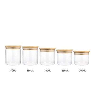 1 2 3 4 6 8 Oz Straight Side Lid Flower Glass Jars with bamboo cork