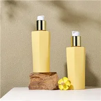 Yellow Plastic Bottles 200ml Refillable Shampoo Pump Bottle