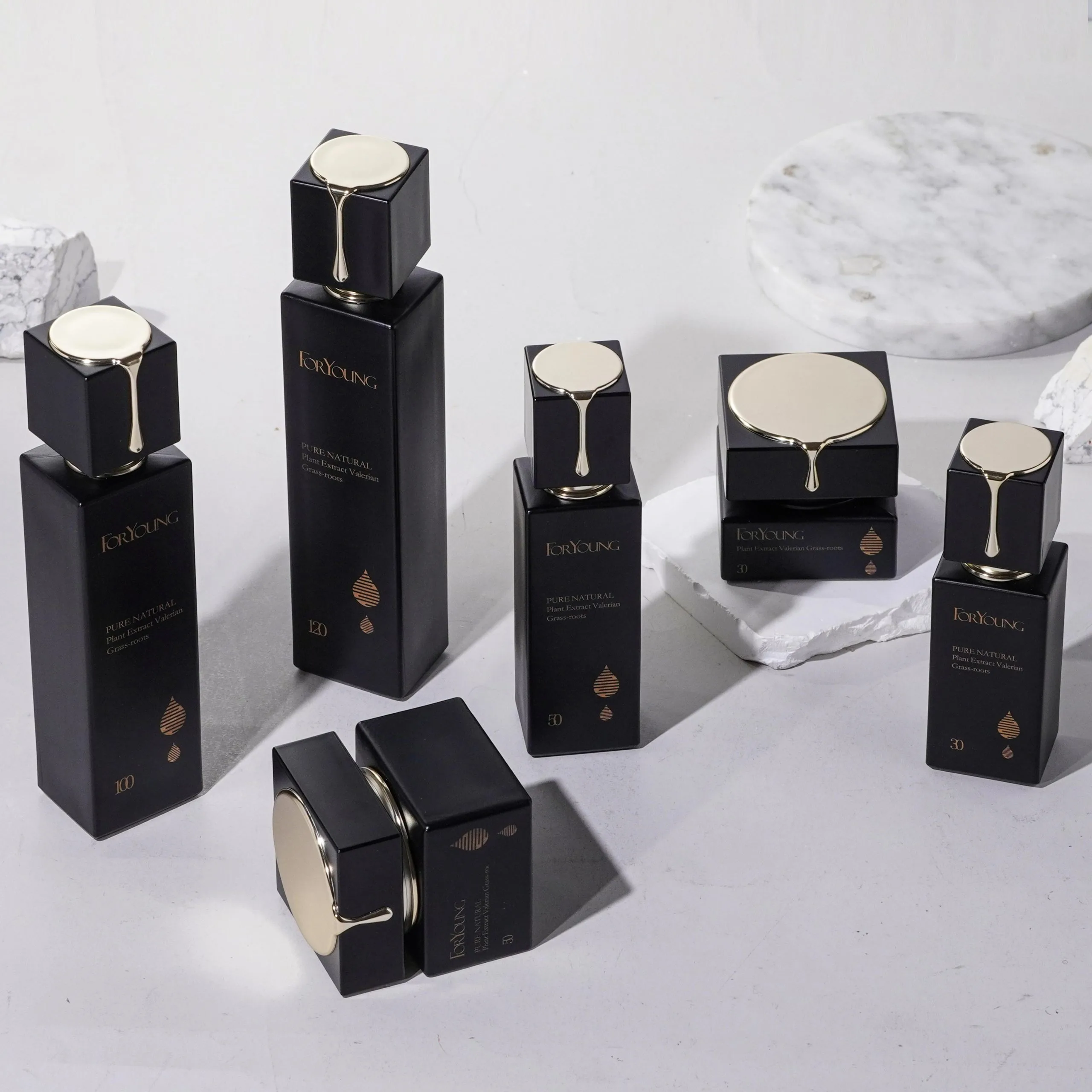 Luxury Square Skincare Glass Bottle Set | OEM ODM Cosmetic Packaging