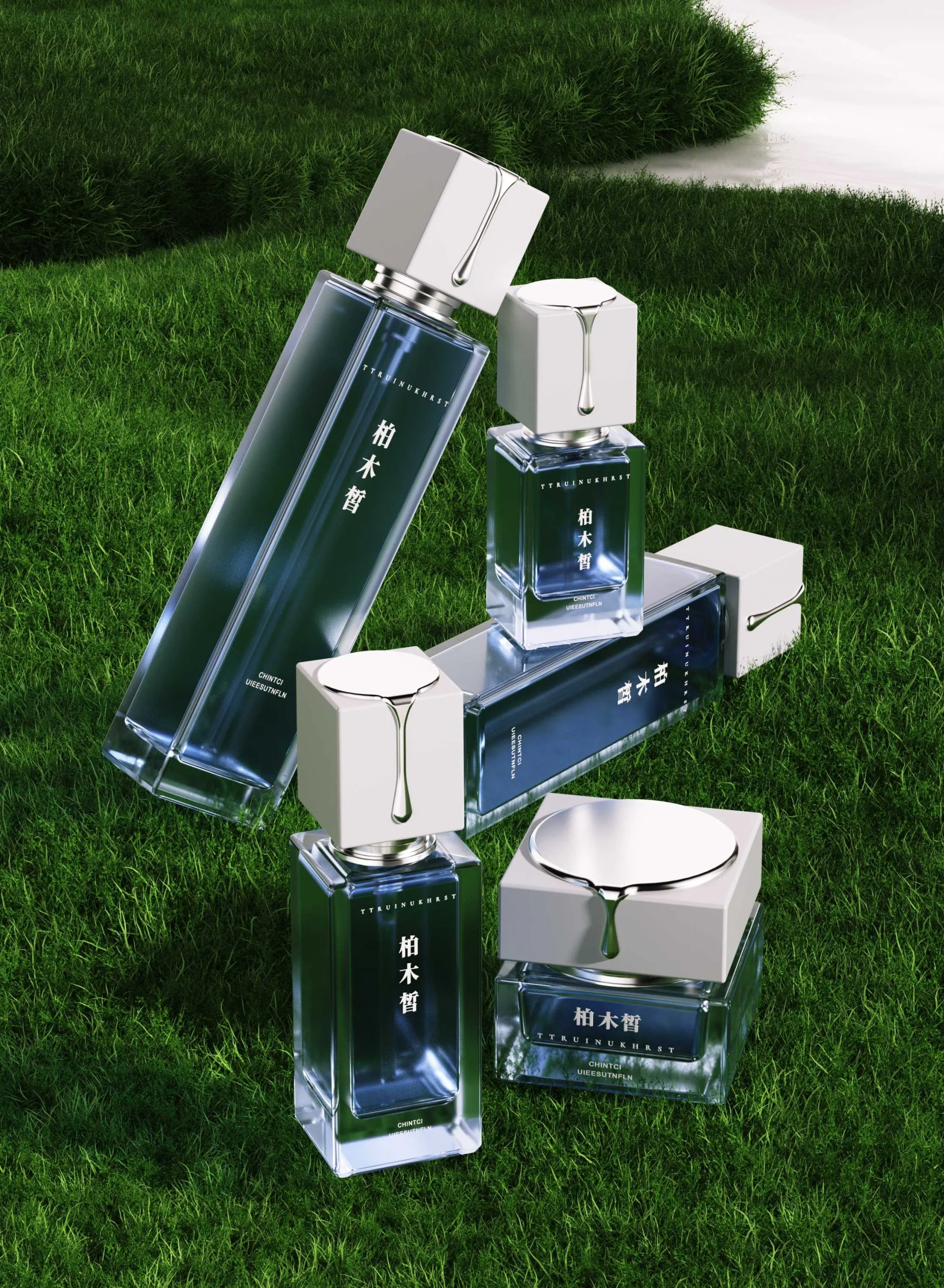 Luxury Square Skincare Glass Bottle Set | OEM ODM Cosmetic Packaging